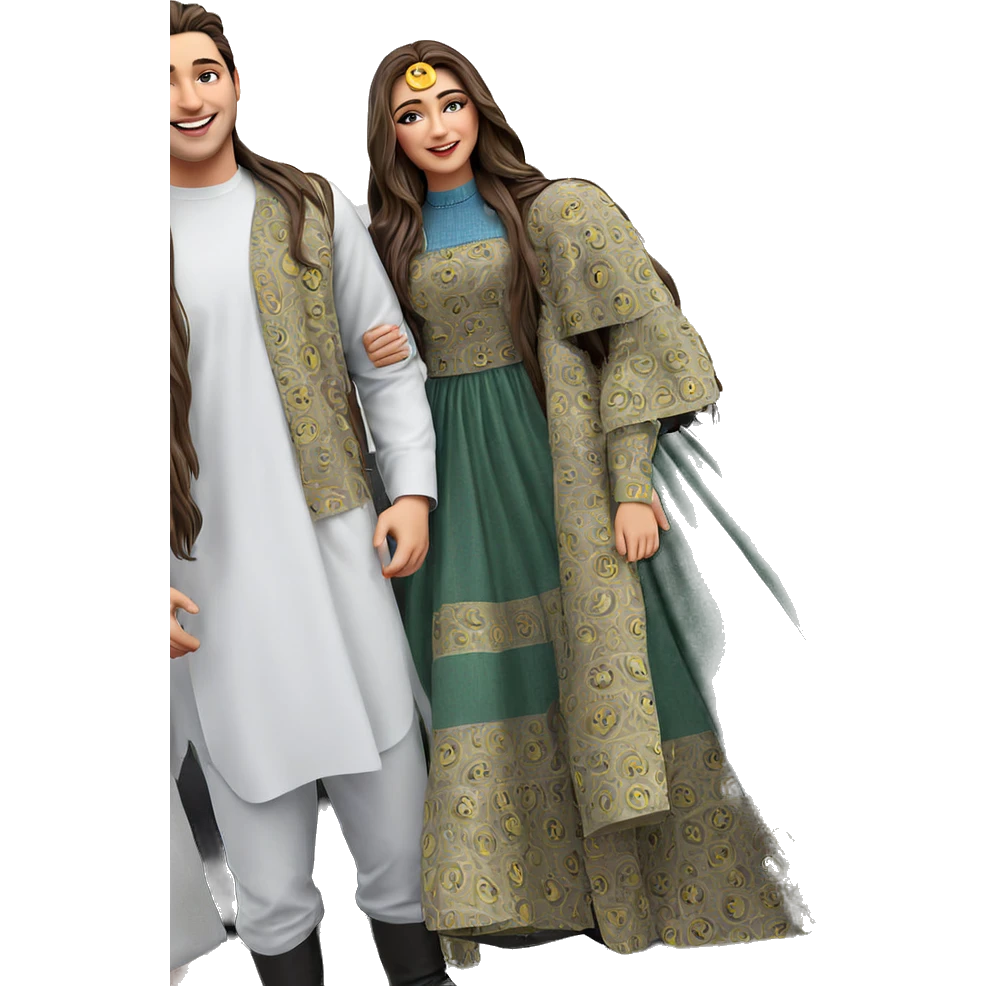 smiling couple with long hair emoji