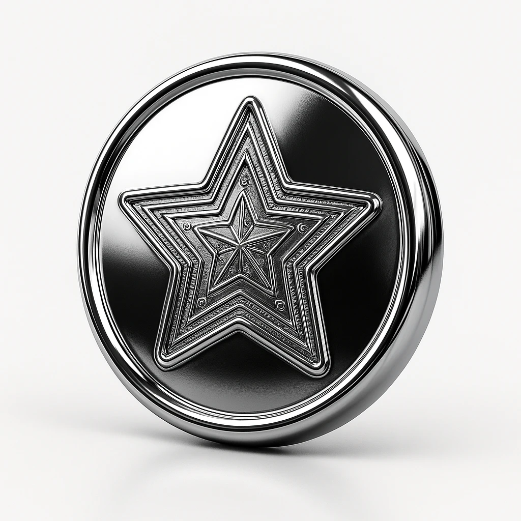 dalgona candy with star shape, chrome style, inspired by Squid Game emoji