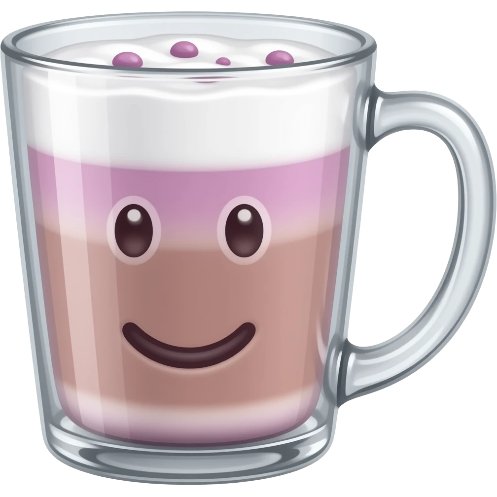 Hot Ube Latte in a clear mug emoji
