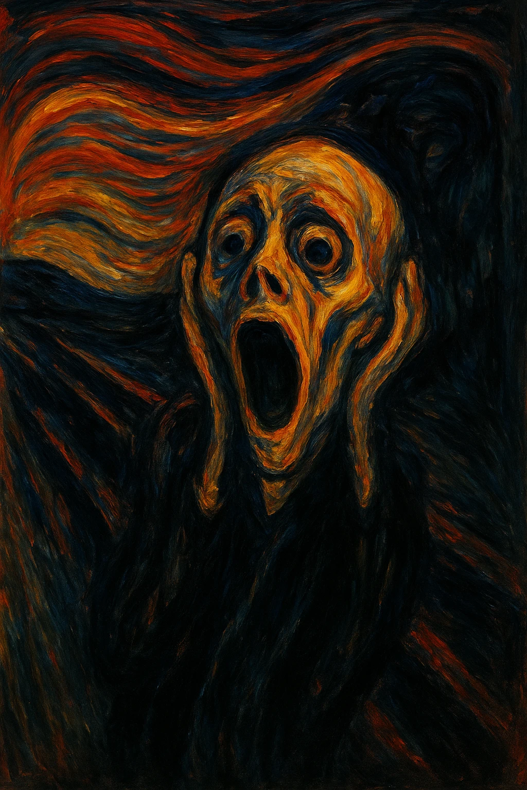 dramatic artistic interpretation of a scream inspired by Edvard Munch, expressionist style emoji