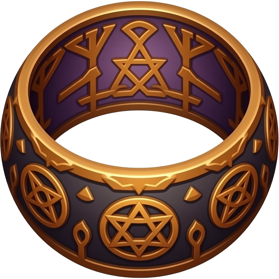 Umbra pontifex, a role that represents leadership and power. I need a ring that represents dark magic, using orange and purple as a color scheme. I wan embossed details to represent mysterious occultism emoji