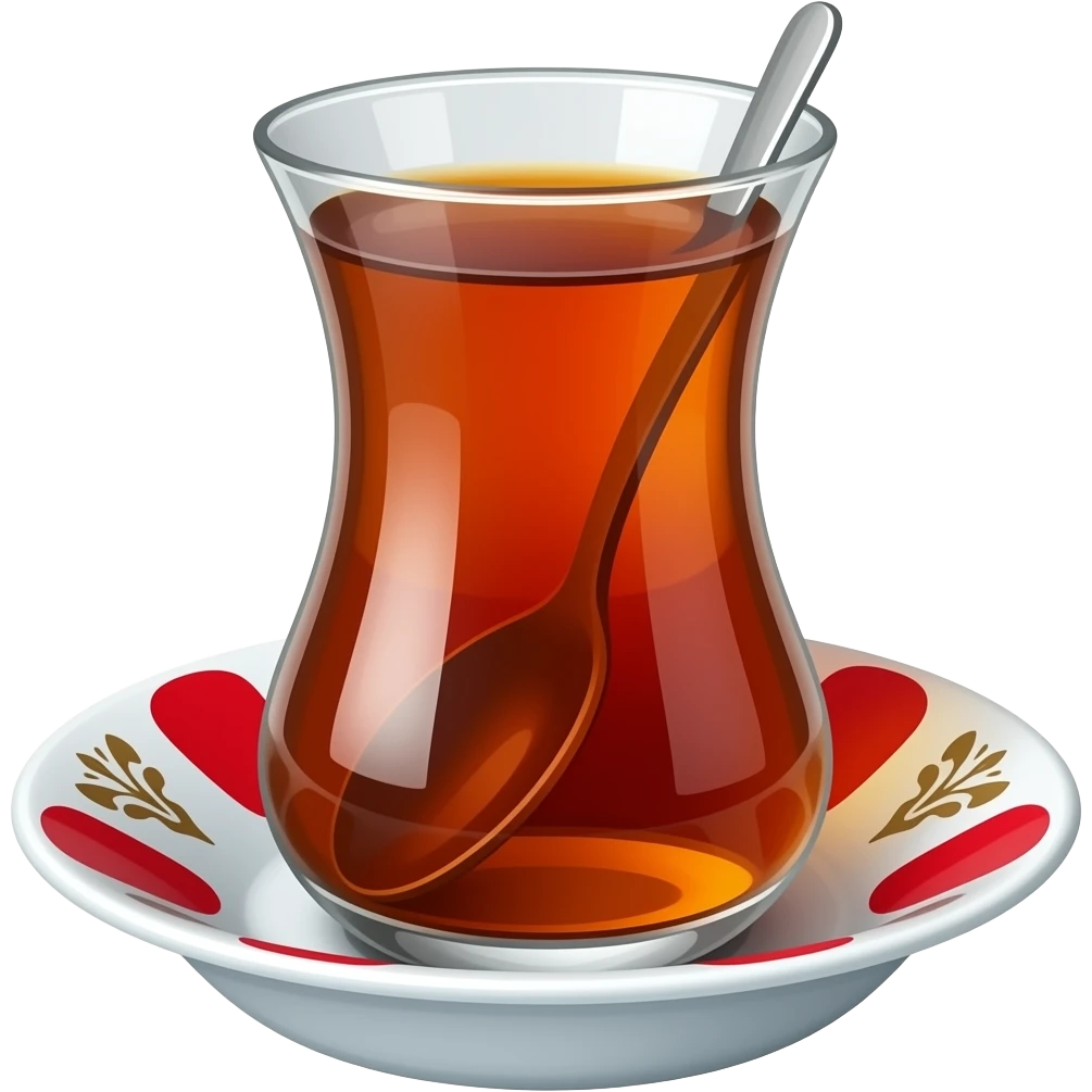 İnce belli Türk çayı bardağı ve bardağın altında klasik Türk çay bardağı tabağı olsun emoji