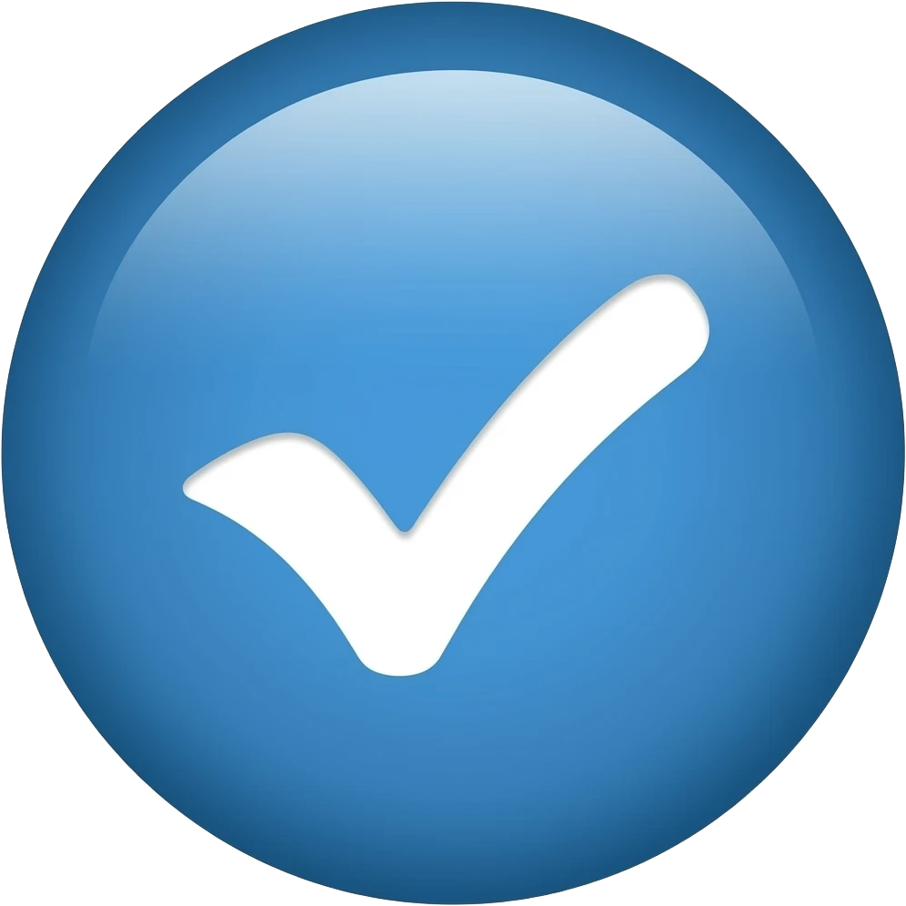 Verificado color azul  que este en circulo y la palomita sea color blanco y todo lo demás azul y que en la orillas del circulo este con triángulo emoji