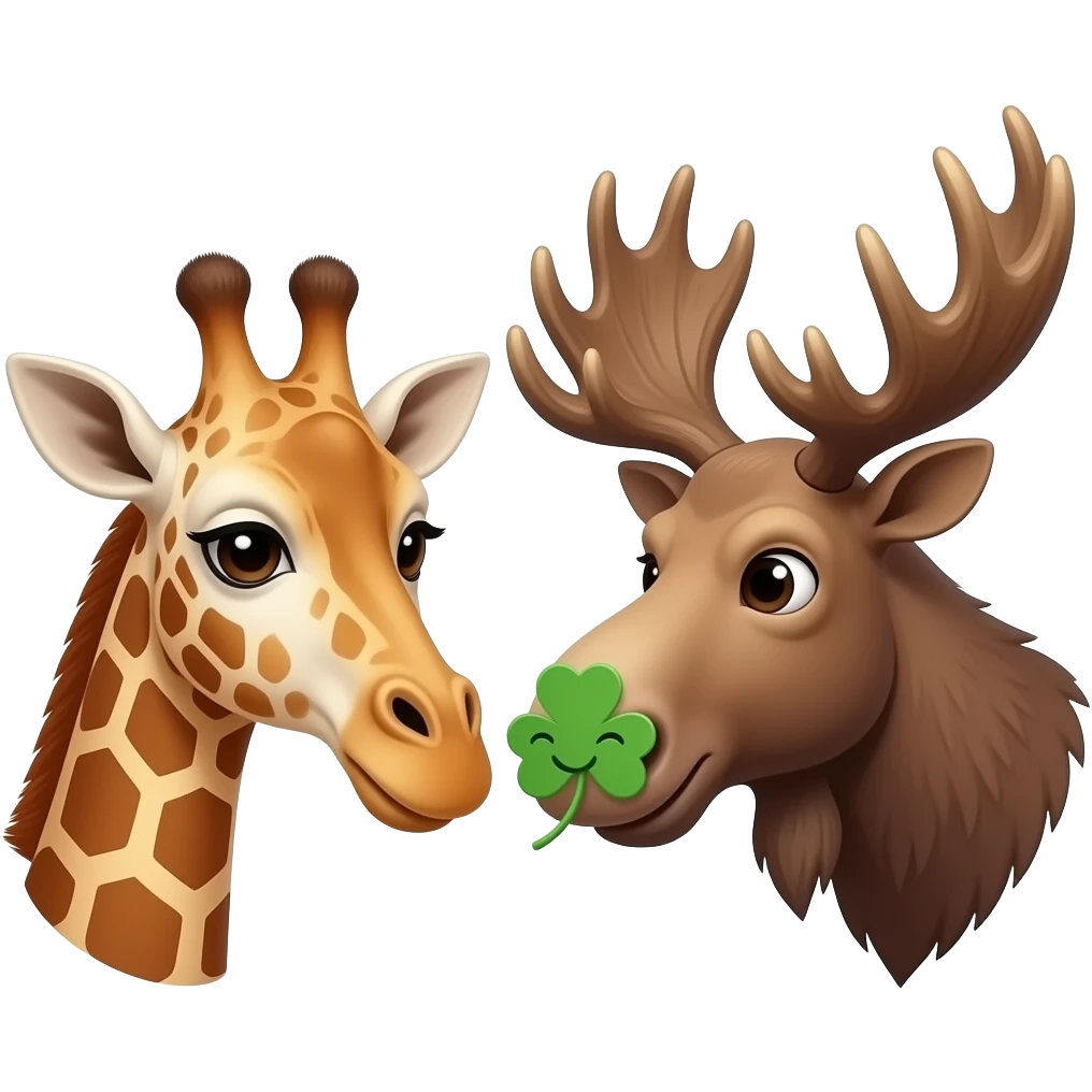 Giraffenkopf und Elchkopf schauen sich an und ein Kleeblatt emoji