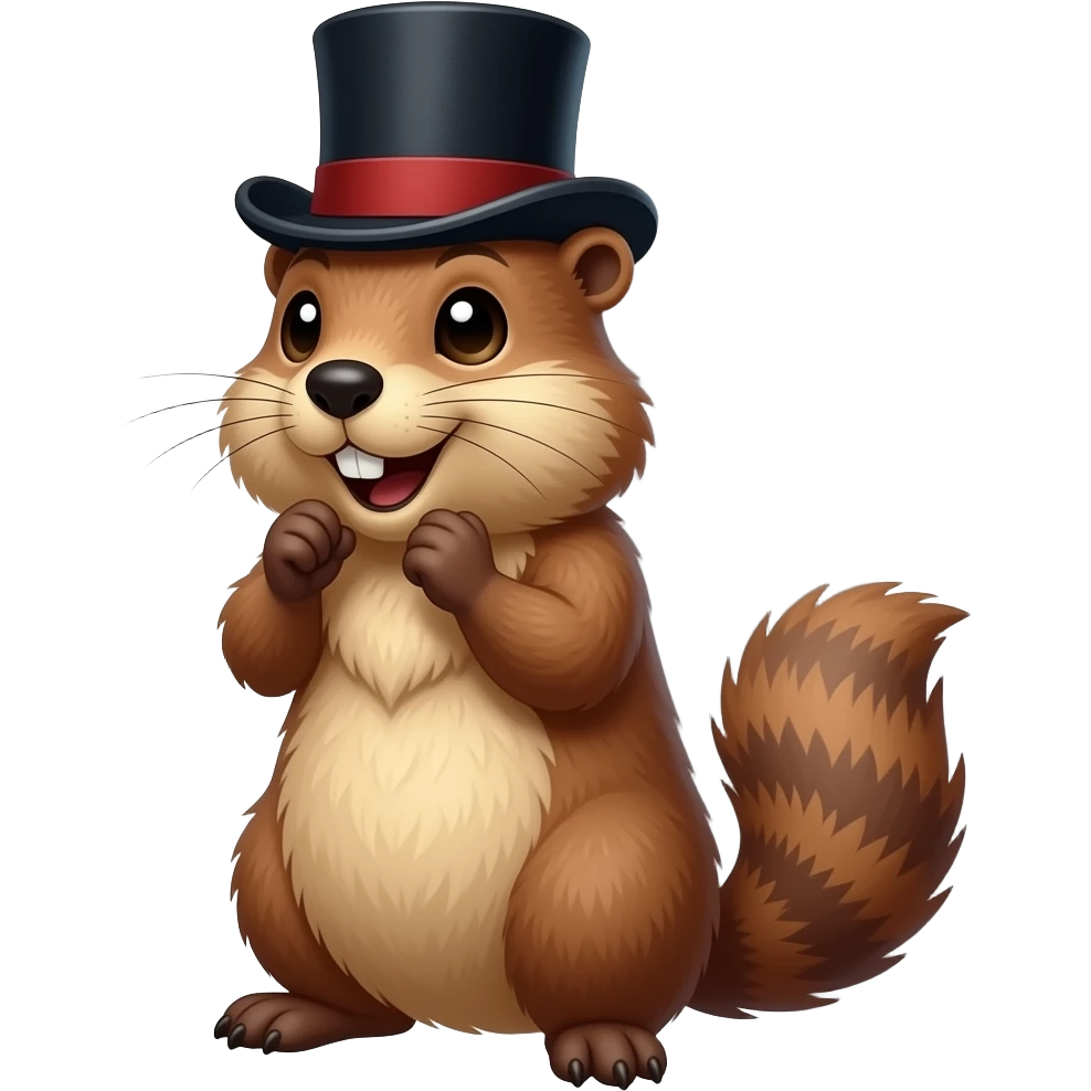 A groundhog in a top hat seeing his shadow emoji