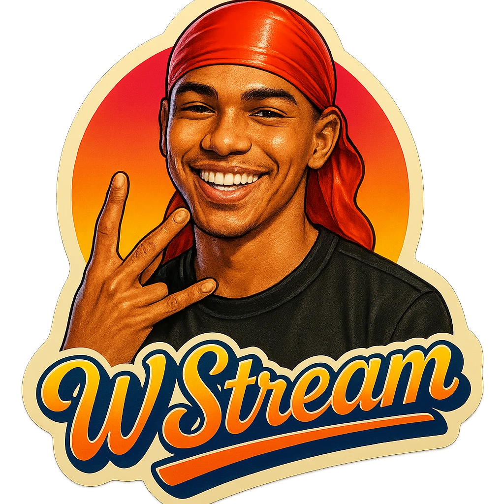 Make him Smiling 
Twist middle finger and ring finger crossed over to form a W
Change His durag To Red
Add the words W Stream emoji