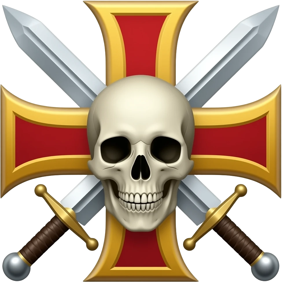 Templar cross with swords in middle and Skull emoji