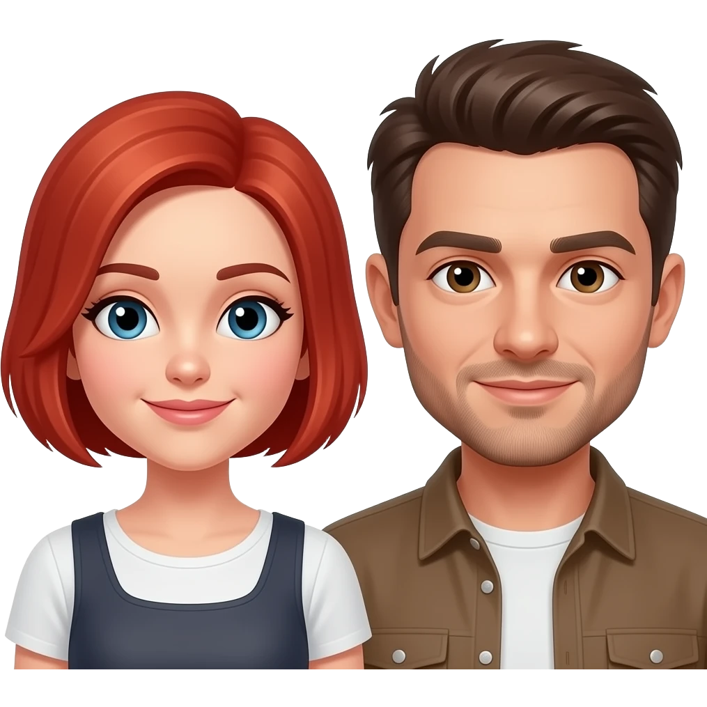 white woman with red short hair  and brown man emoji