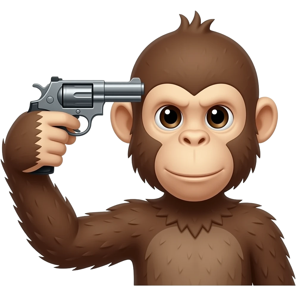 monkey holding a gun to his own head ready to shoot (only show his head) emoji