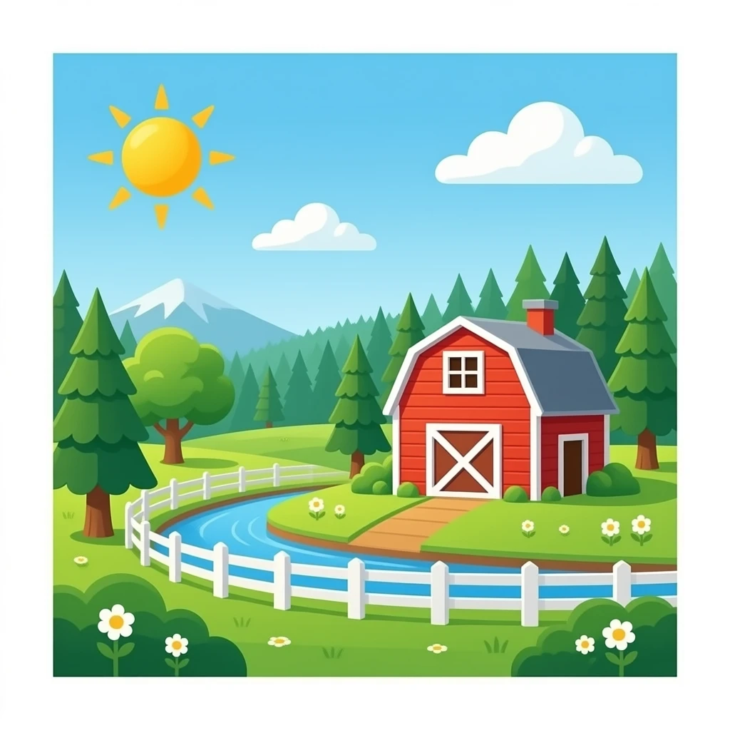 Cartoon farm near a forest background emoji
