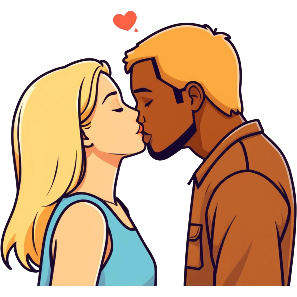 blonde girl kissing brown man emoji