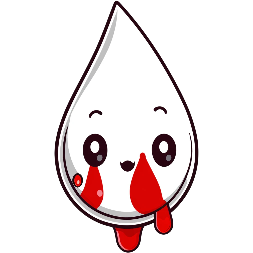 Cute blood drop character with low energy representing anemia emoji