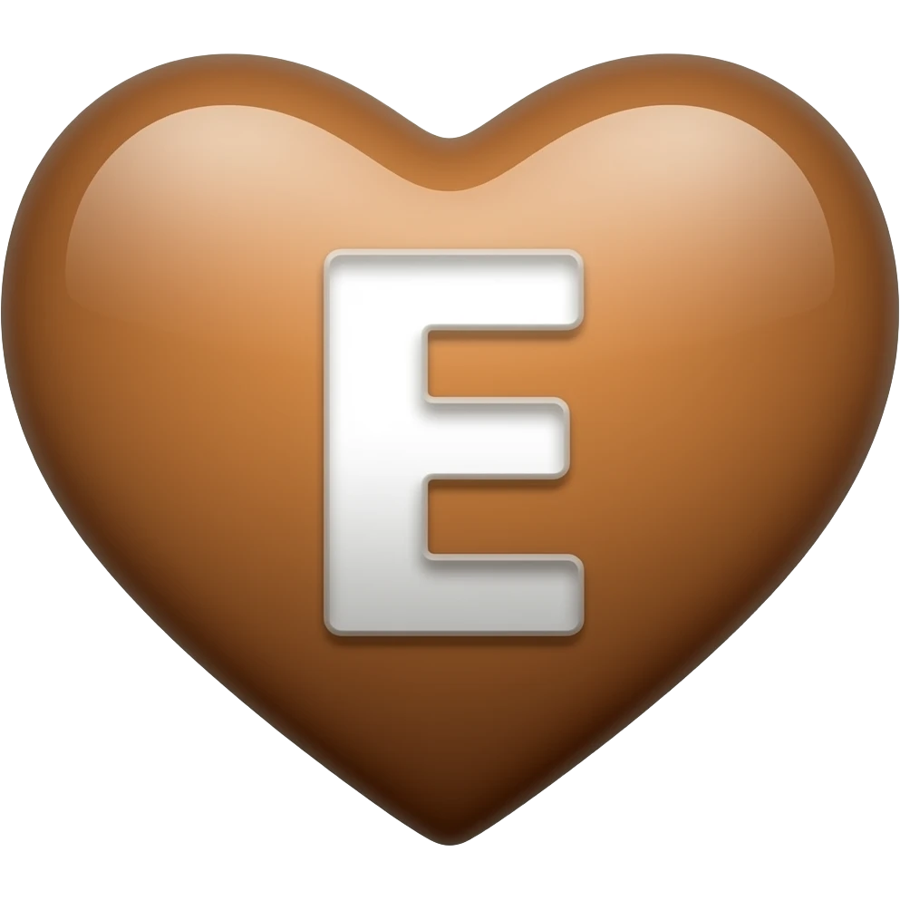 Kahverengi kalp içinde E harfi emoji