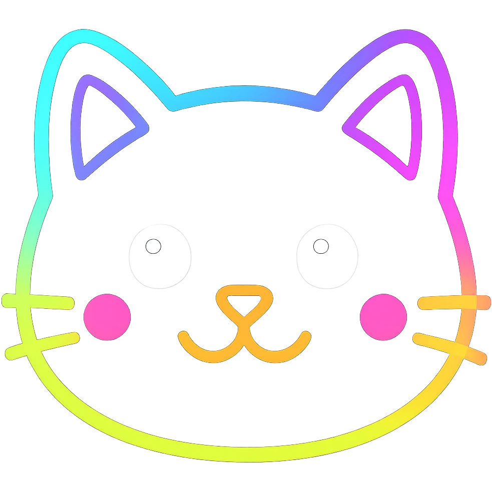A cute cat face with neon outlines and pop art styling emoji
