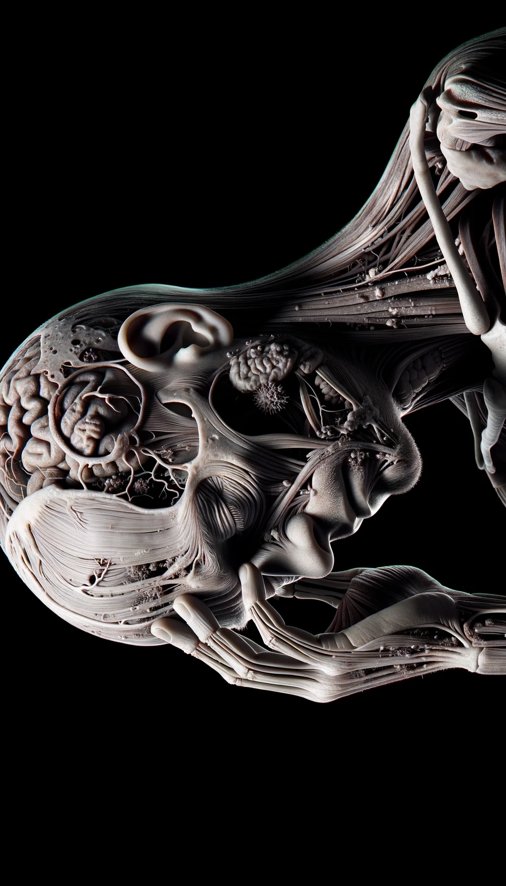 CORPO UMANO ANATOMICO STANCO CON MANO SULLA FRONTE, IPERREALISTICO 4K emoji