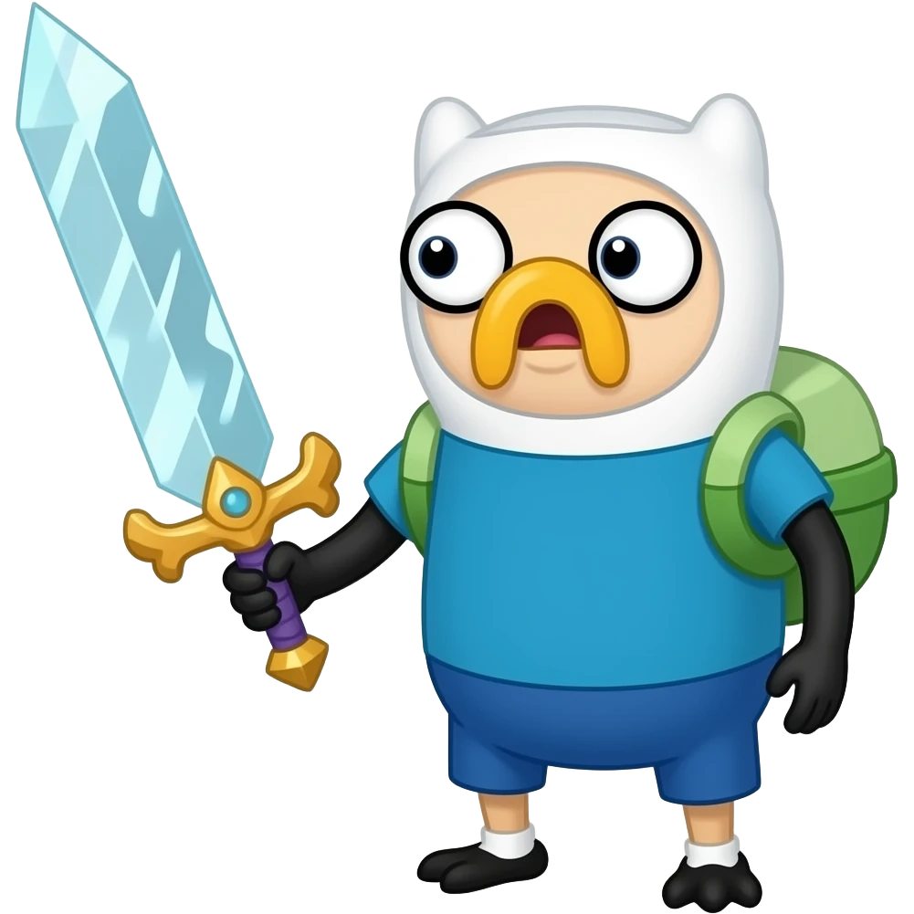 Gunter, the penguin of Adventure Time chibi style  holding  an epic sword emoji