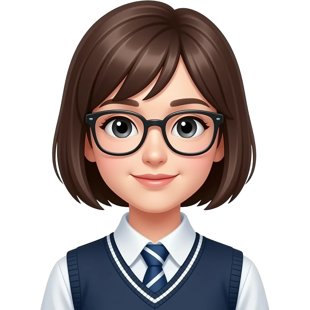 high school with a pretty female high school student short hair glass emoji