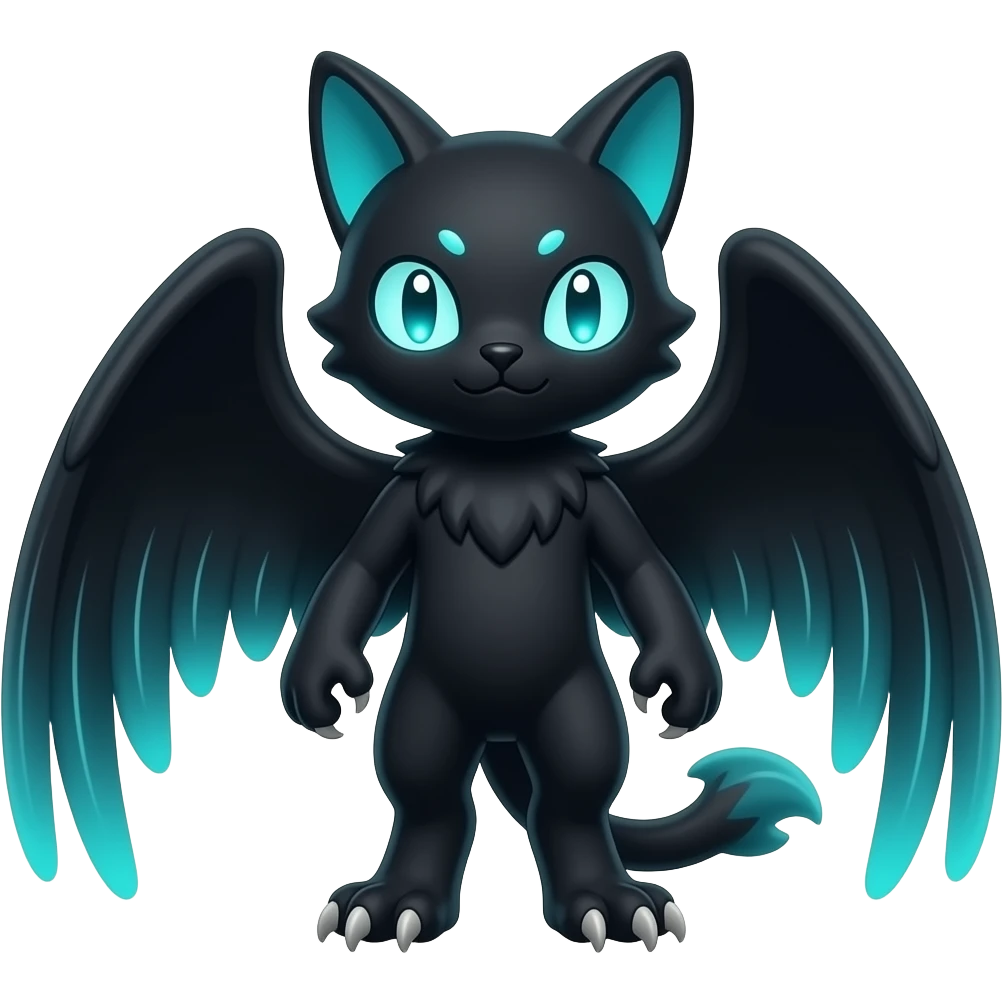 Black Dark Nocturnal Neon-glowing Abyssal Nightly Abyss-Cat-Gryphon-Fakémon Creature emoji