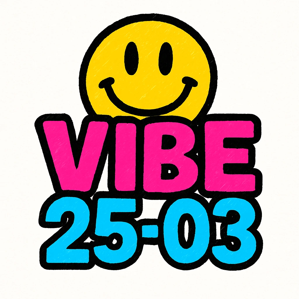 logo for VIBE25-03, vibrant colors, dynamic shapes, playful yet professional, event vibe emoji