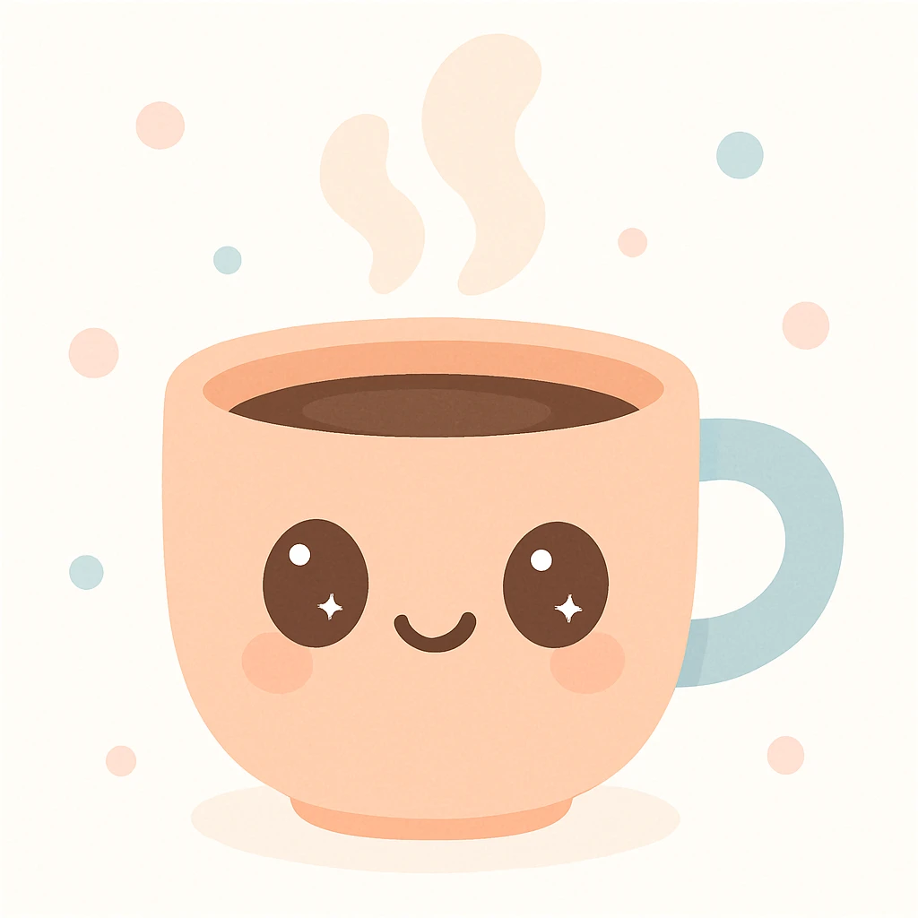 espresso coffee, cute style, smiling face on cup, steam rising, warm colors emoji