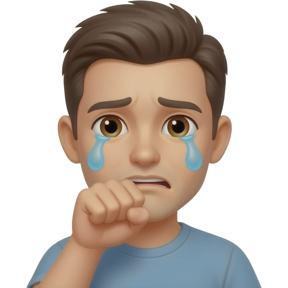 generate a crying emoji with fist hiding its mouth emoji