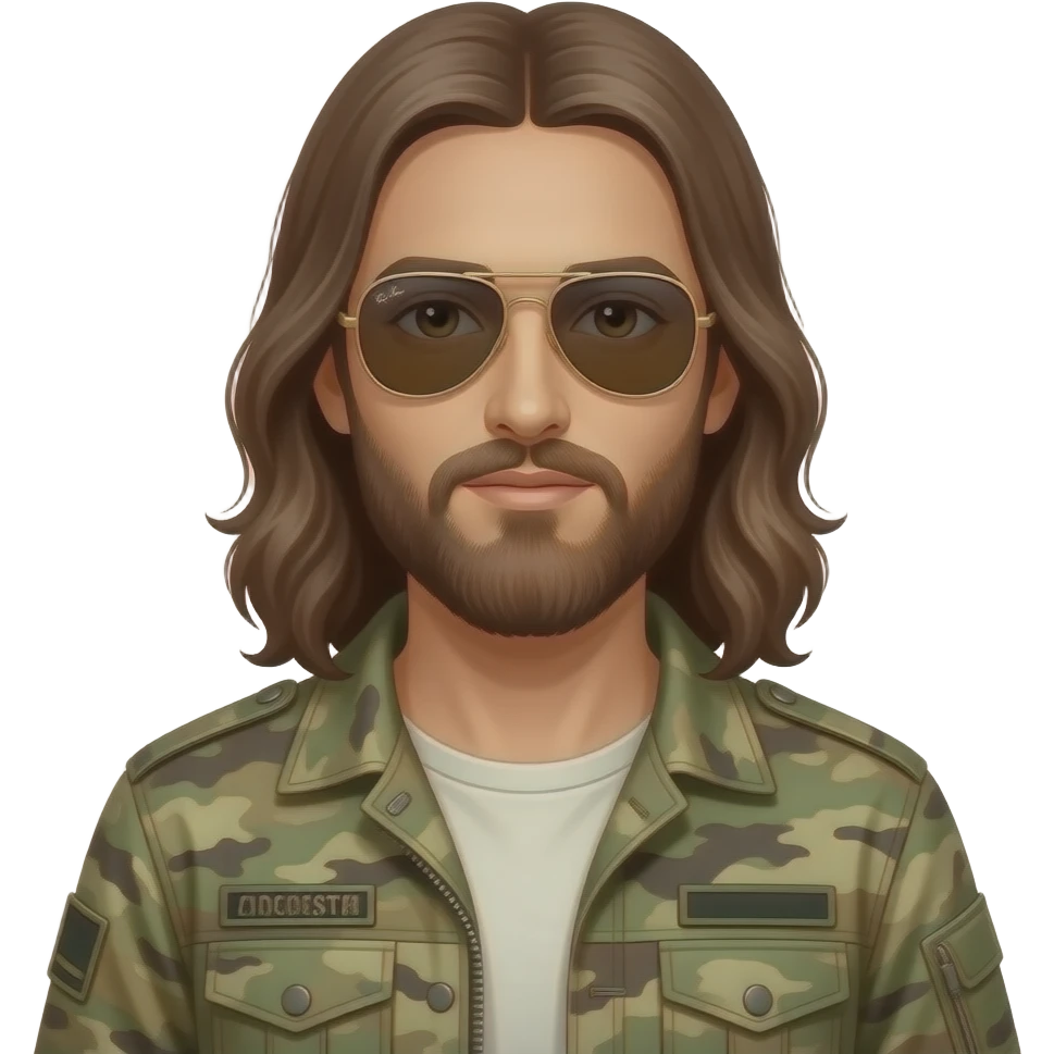 Jesus Christ wearing Ray-Ban aviator  outdoorsman and army jacket emoji