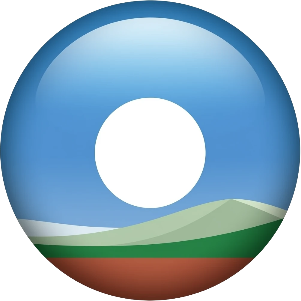 голубое небо без облок 1 белый круг в середине 1 красная полоса в низу 1 зелёная полоса ниже красной полосы 1 белая полоса выше зелёной полосы в виде флага одна зелёная полоса emoji