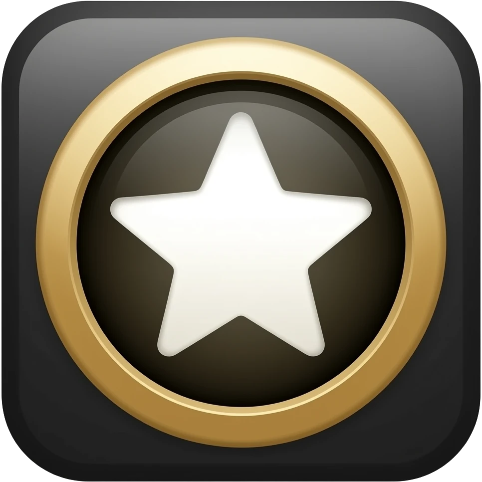 Black background in circel white satr inside cricle and golden line on circle star edeges curve create like snapchat plus star white colur inside circle emoji