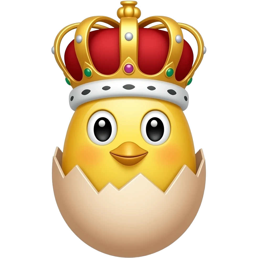 Hatched chick emoji coming out of an egg and a red-crown-embedded queen's crown on top - cartoon style emoji