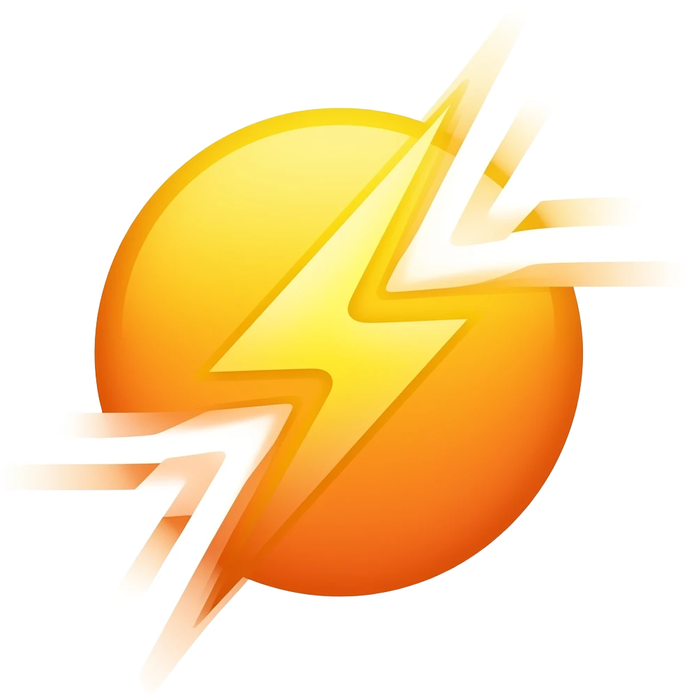 Minimalist flat design icon of a lightning bolt combined with a forward motion arrow, representing speed and efficiency, clean modern style, soft gradient (yellow and orange), no text emoji