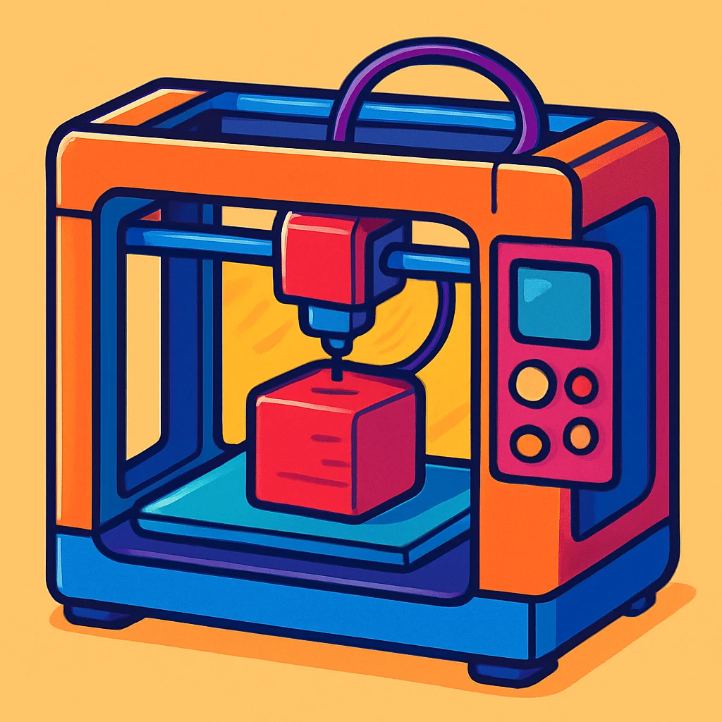 3D printer, vibrant and modern style, colorful, dynamic, sleek design emoji
