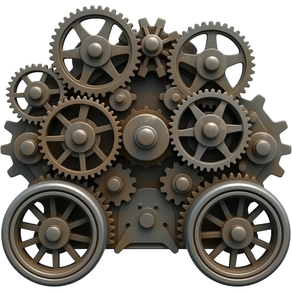 rusty complex machine on wheels emoji