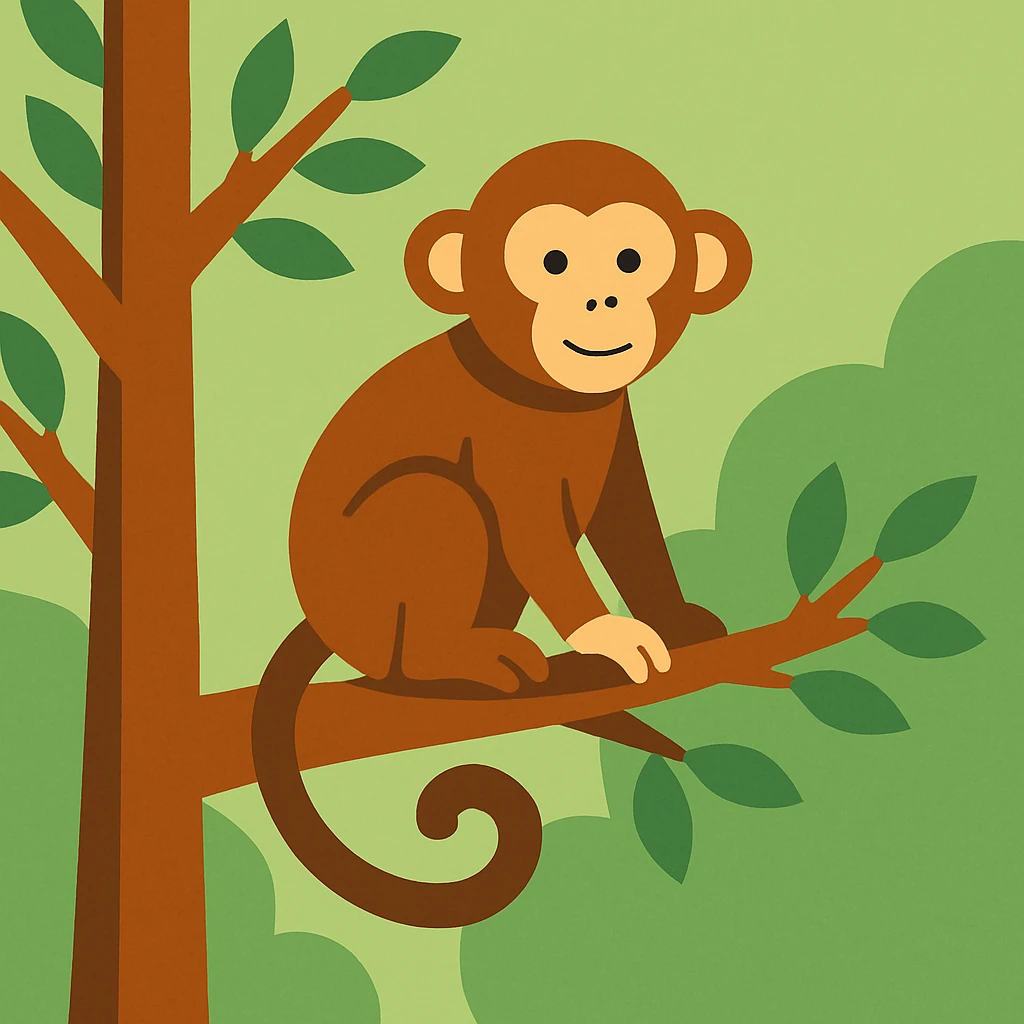 Flat design style monkey in the tree emoji