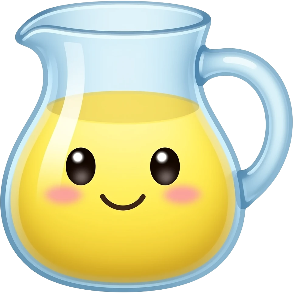 A pitcher of lemonade with a cute face emoji
