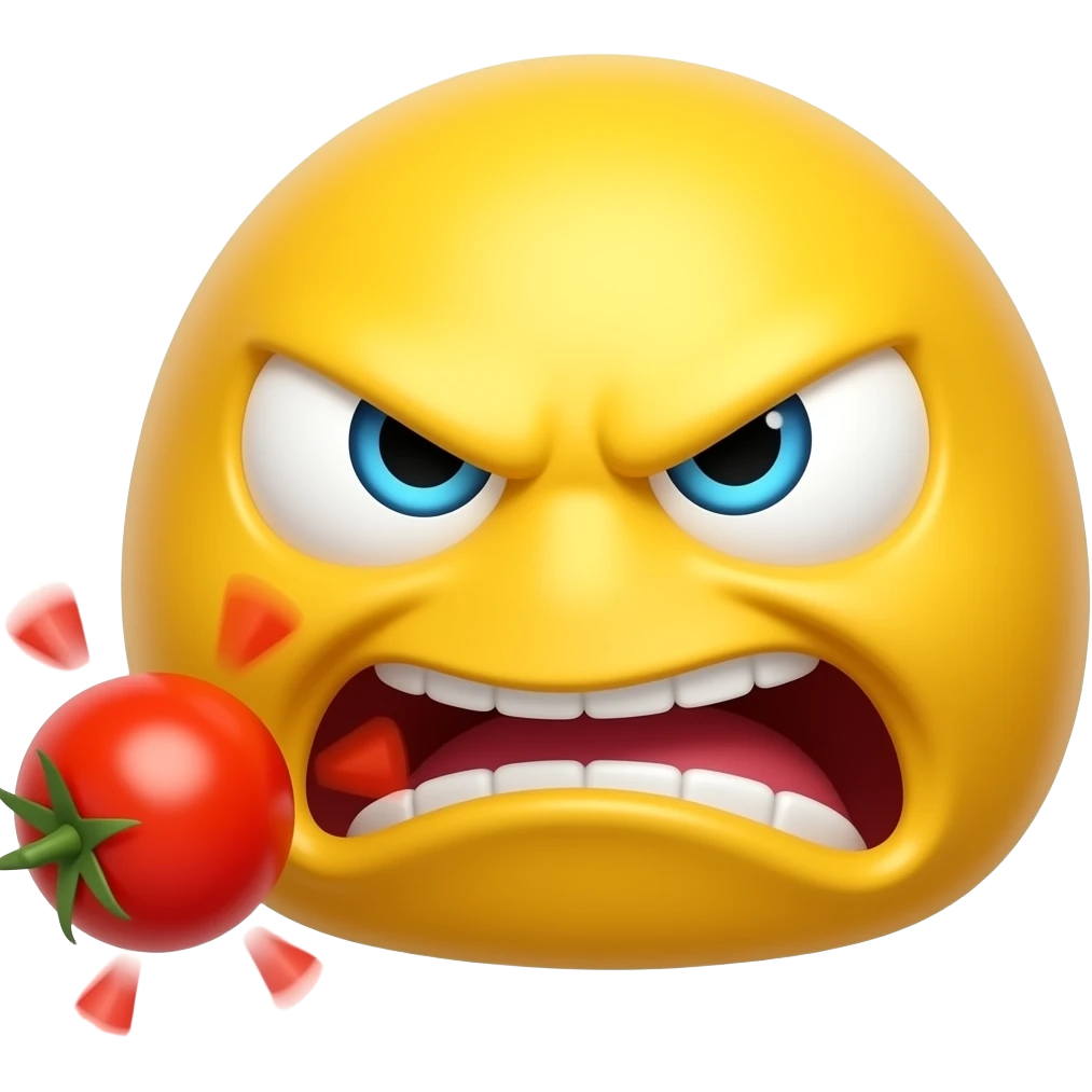Yellow smiley throwing tomatoes at you in a mean way like bashing someone emoji