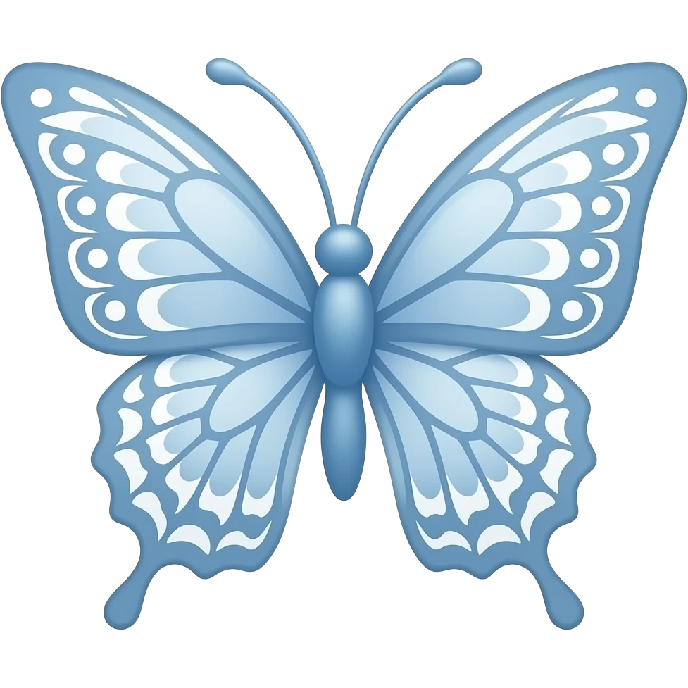 3D emoji gothic butterfly, subtle light blue soft, subtle blue gradient white filigree, subtle gradient blue lace trim,, elegant emoji