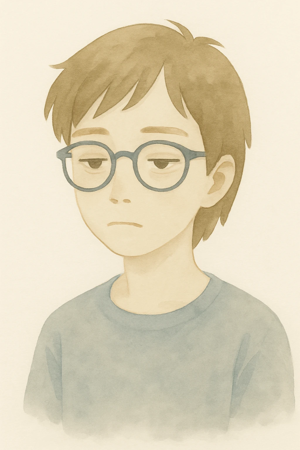 Increase the hair length slightly but do not extend past the neck, maintaining the same watercolor painting style as the original image. emoji