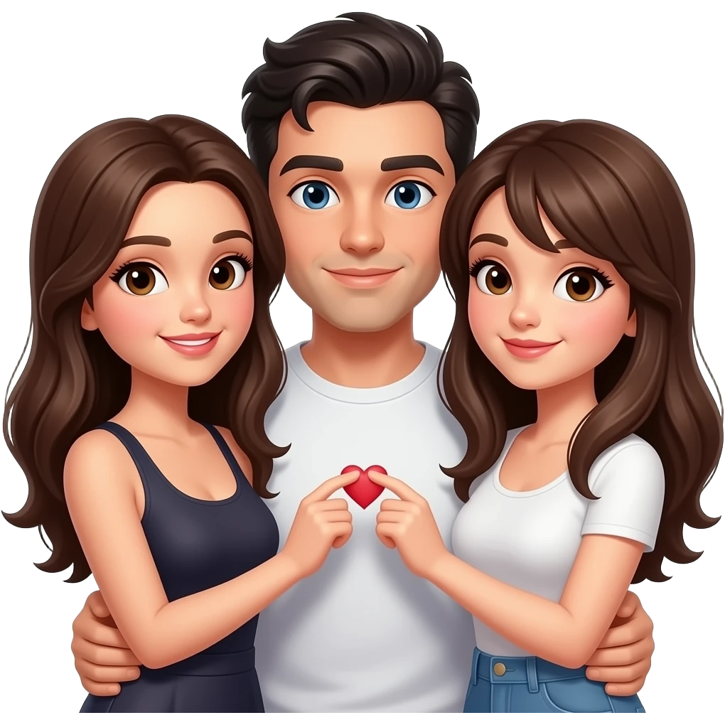Two brunette girls and 1 brunette guy threesome emoji