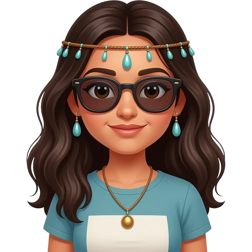 indian girl with boho head chain with tshirt with sunglass emoji