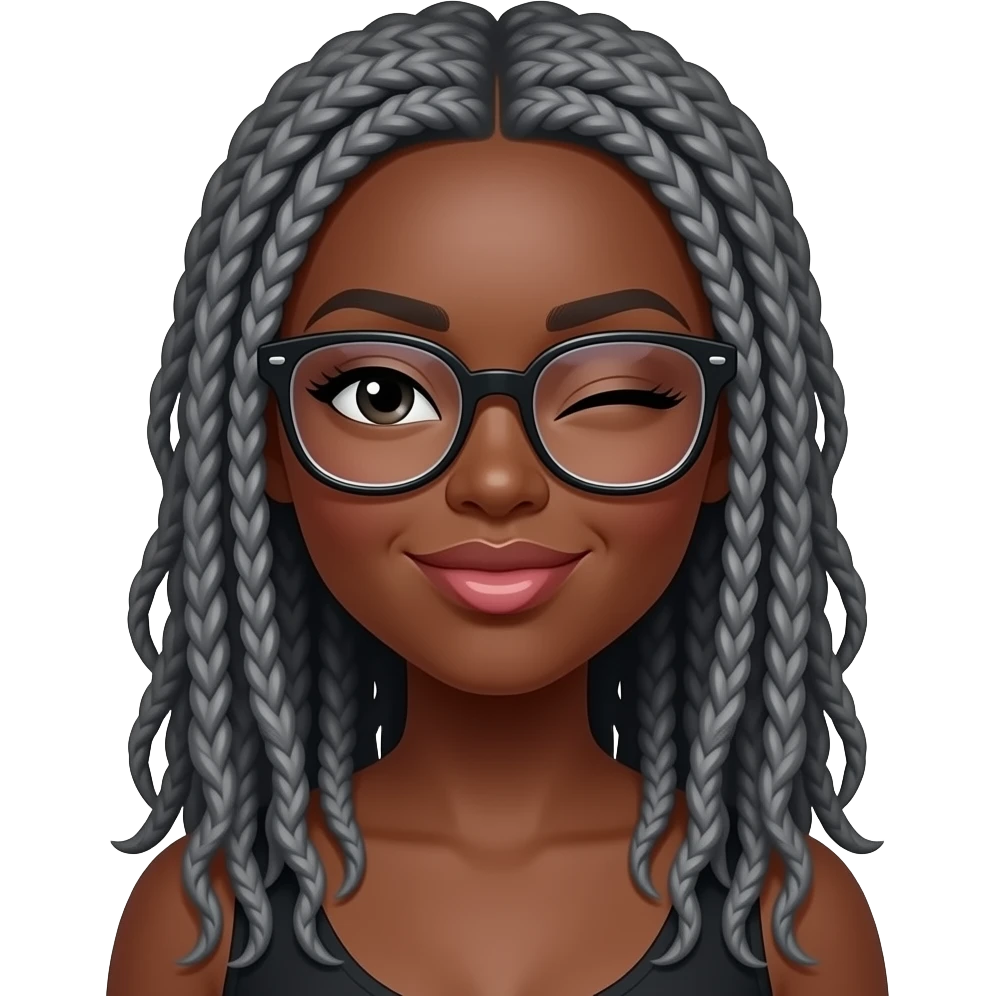 Black curvy woman with long grey locs and glasses  sexy lick wink emoji
