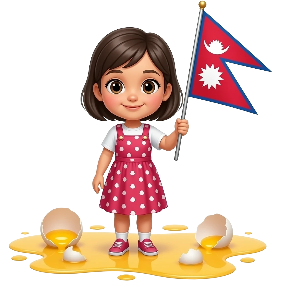a young girl waves a flag of nepal as egg yolks puddle around the ground emoji