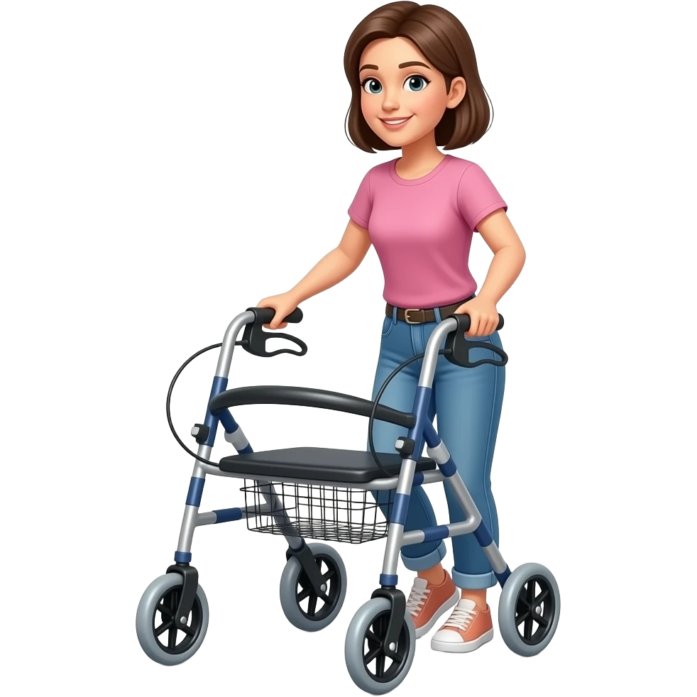young woman using a rollator emoji