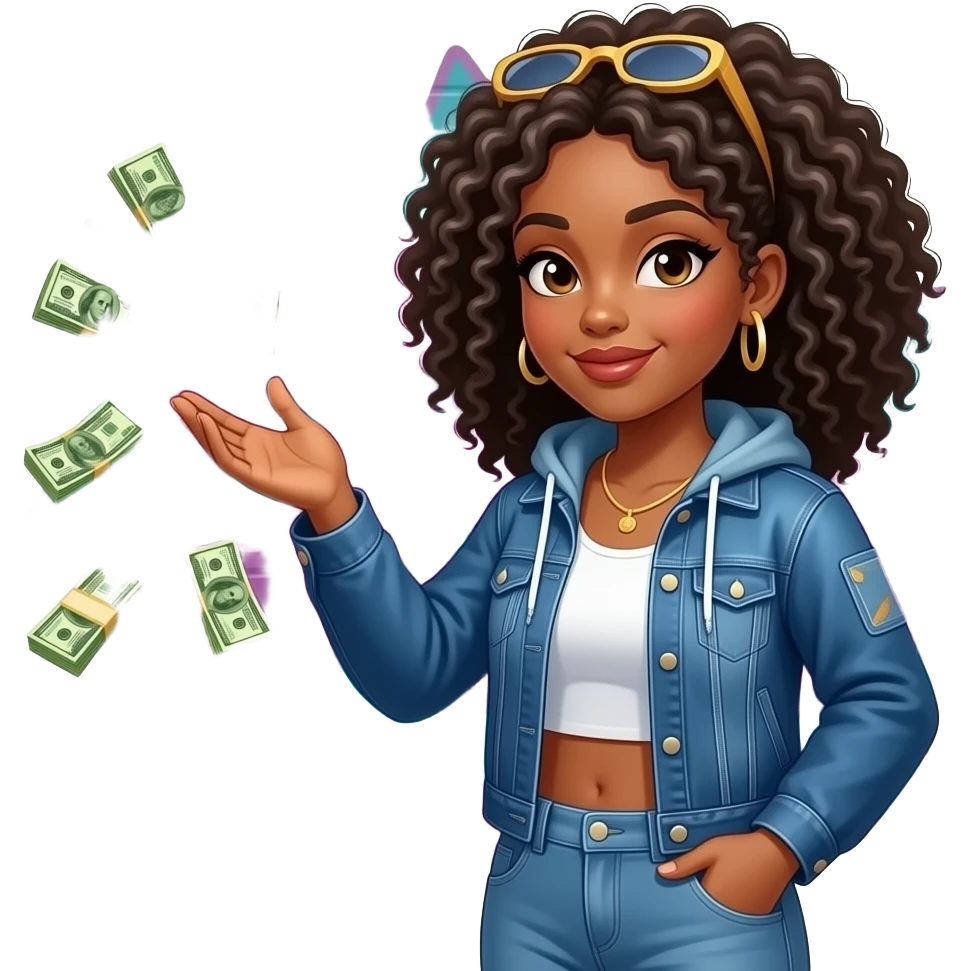 Black ghetto trapper woman spreading money emoji