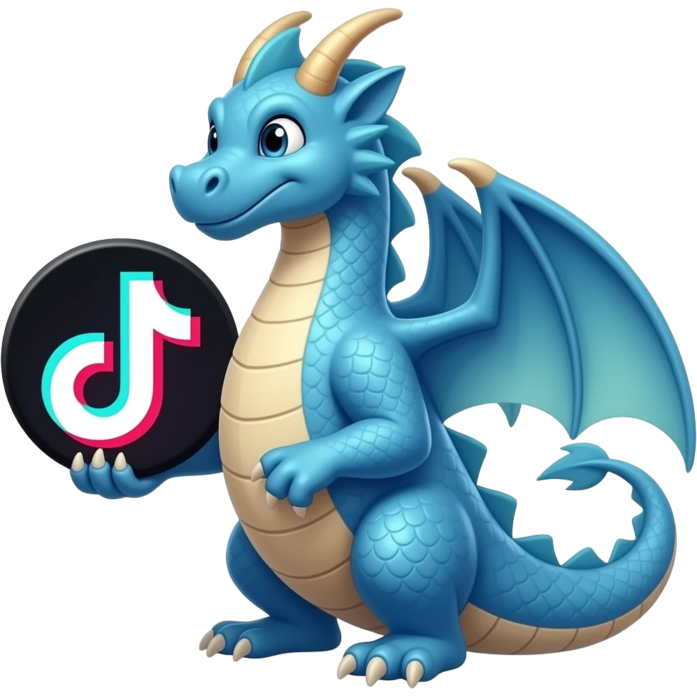 Blue dragon holding tiktok logo looking left emoji