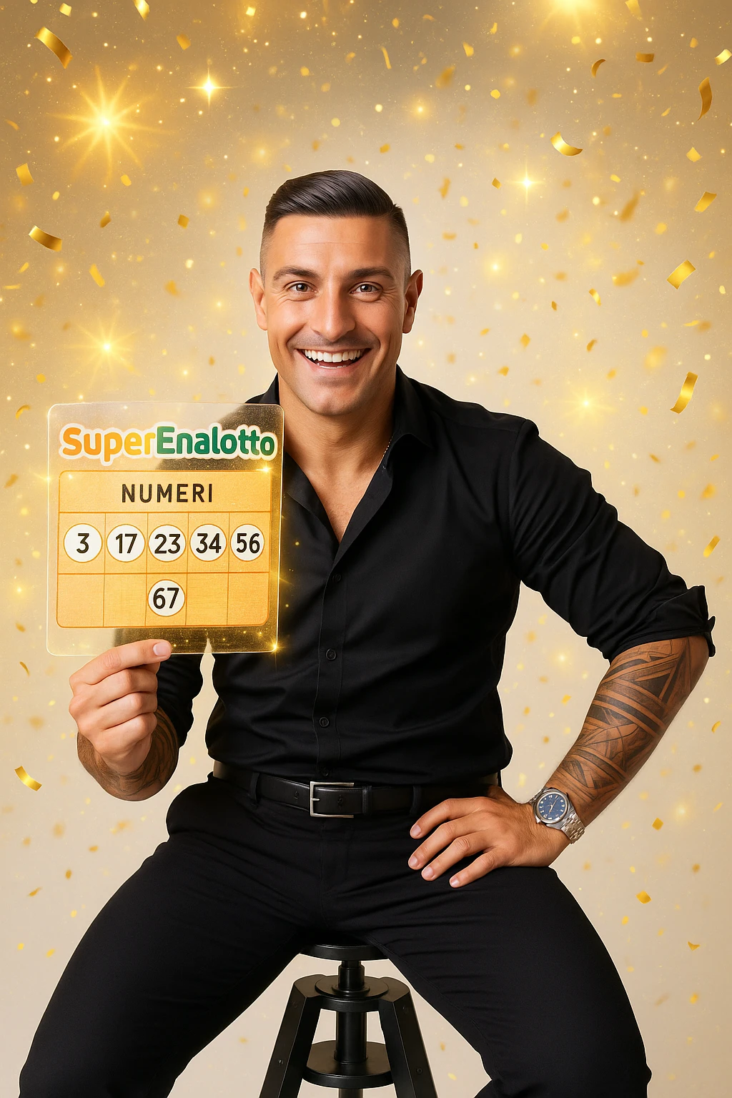 Uomo che vince al superenalotto italiano facendo 6 numeri, quindi è milionario emoji