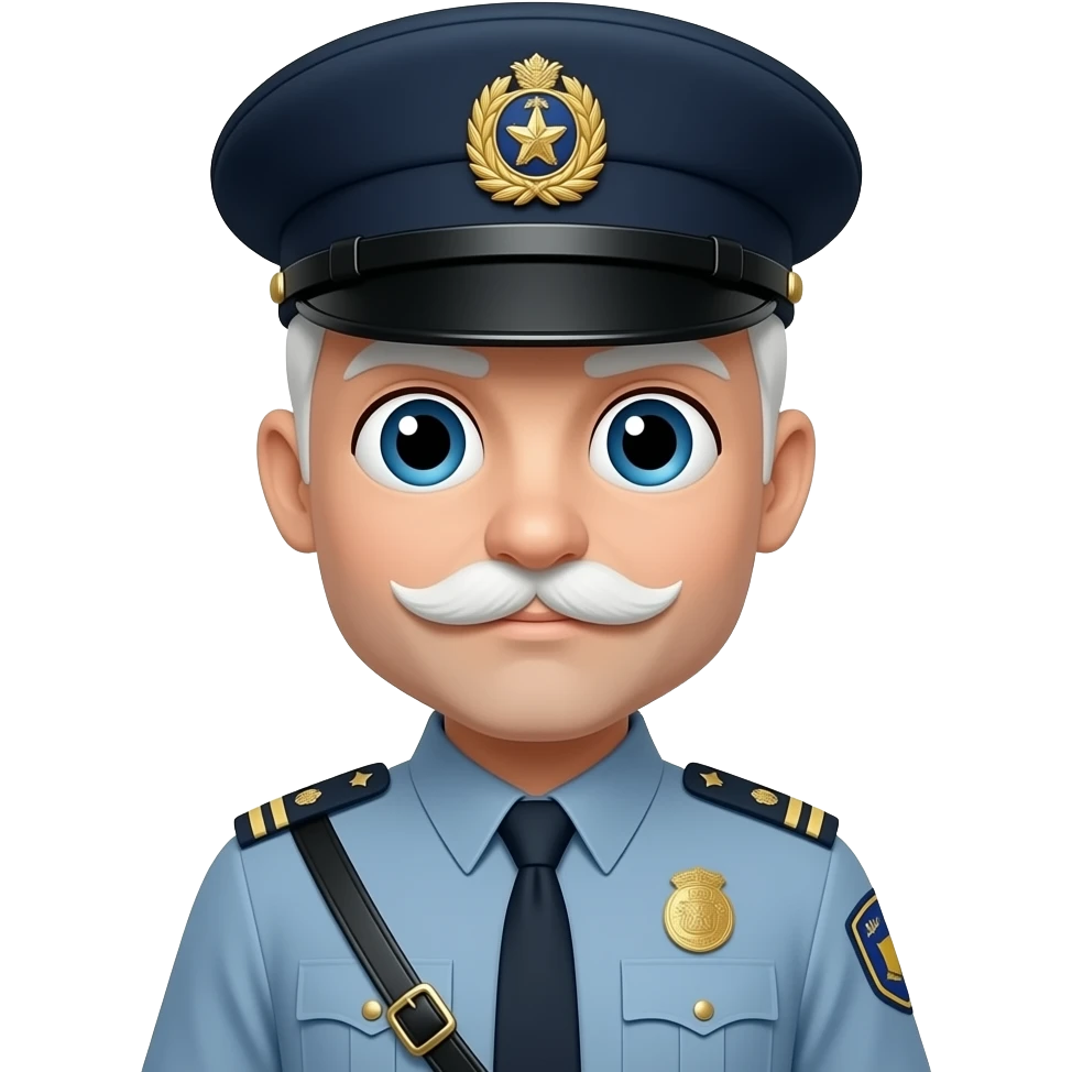 Guardia civil con bigote blanco y ojos grandes emoji