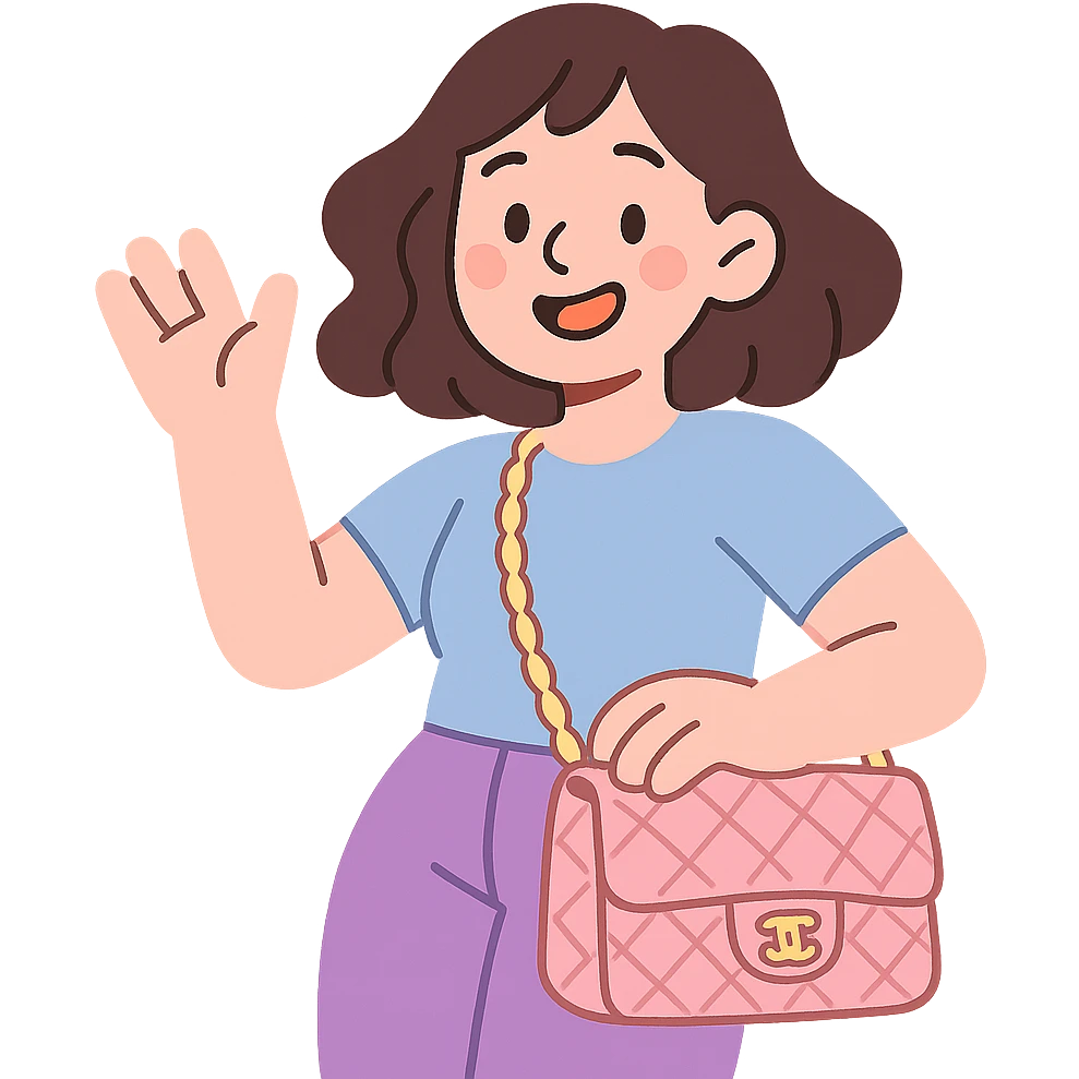 pink Chanel purse, soft colors, cute and trendy, pastel toon style emoji