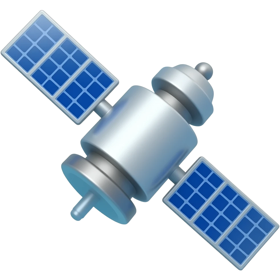 Semi‑realistic illustration of a small blue‑tinted satellite with solar panels and a subtle magnetic field glow or lines around it, painterly shading, warm fantasy tones, transparent background, square, no text. emoji