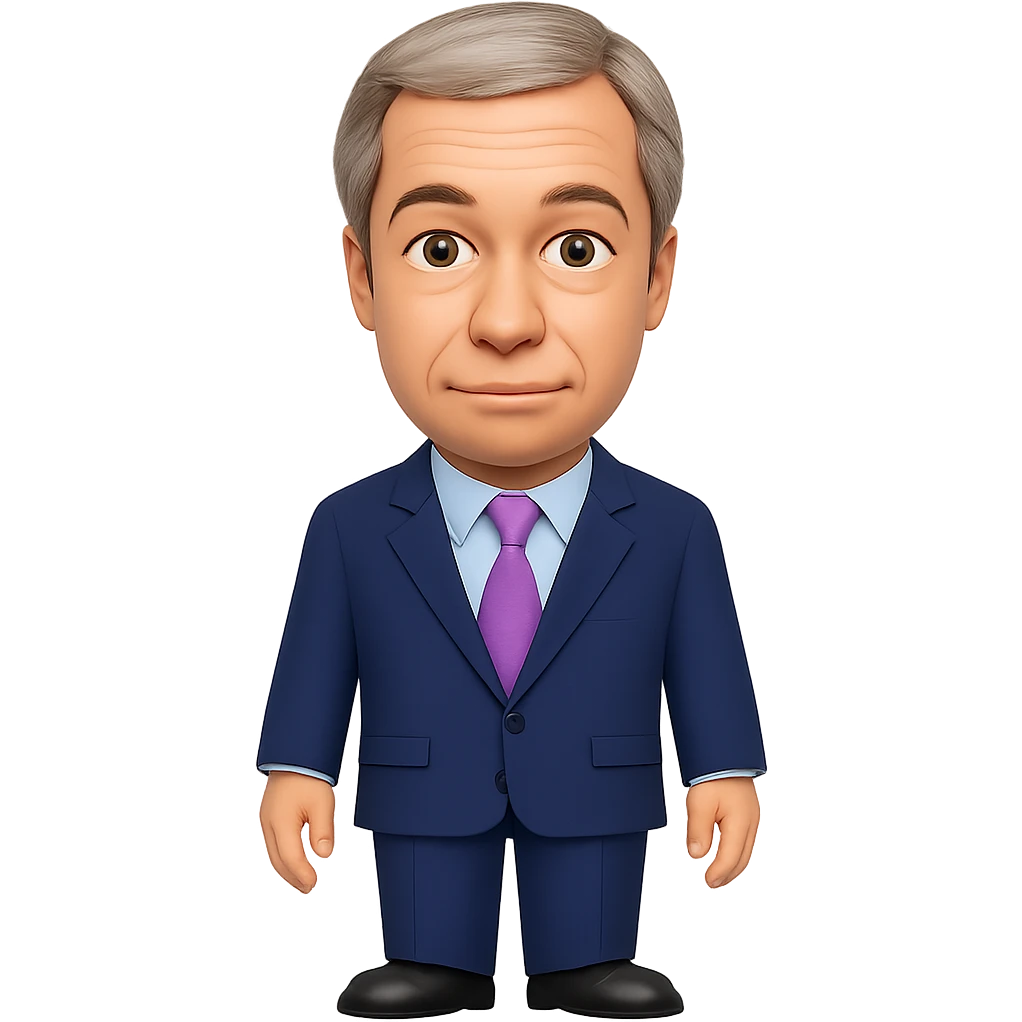 Create a full body figure of Nigel Farage headshot as an emoji with a transparent background. Maintain the style and essence of the original emoji. emoji