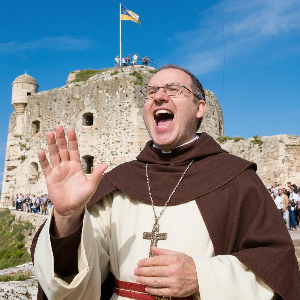 Père fouras  de fort boyard qui cri bienvenue au fort  emoji